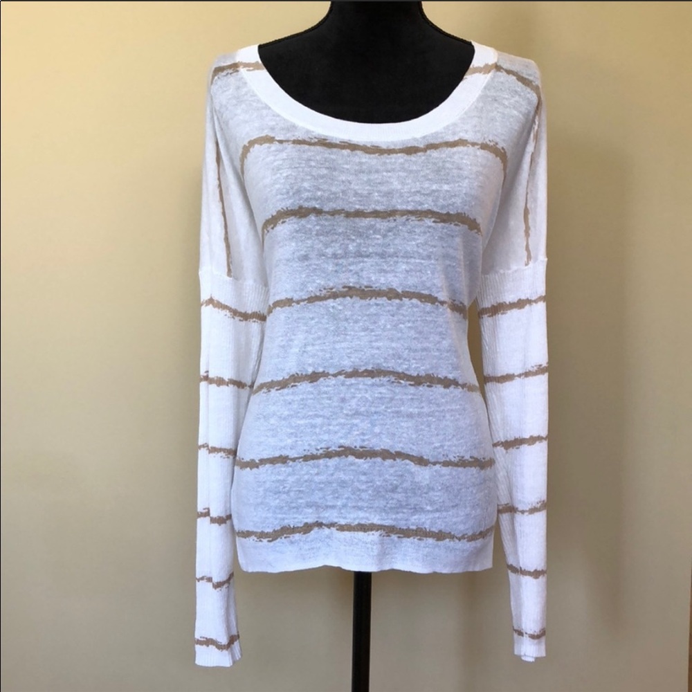 Express Slub Knit Striped Hi-Lo Tee w/Side Slits